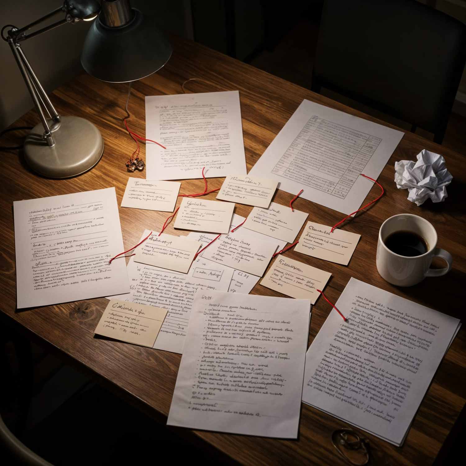 Desk with clues layed out